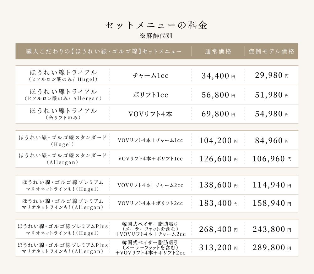 8. メニューと料金表（ほうれい線）
