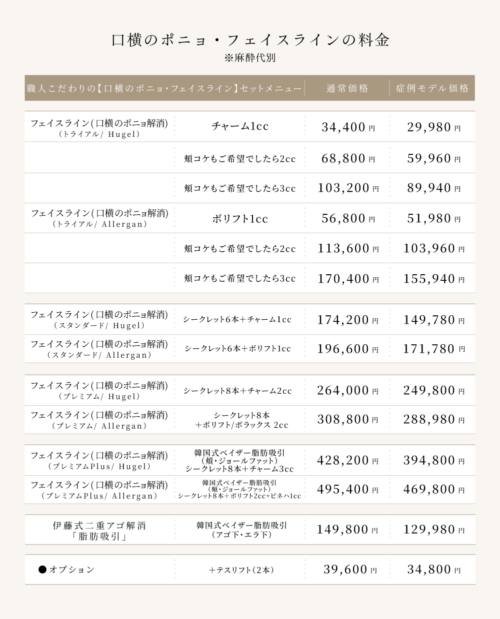 8. メニューと料金表（フェイスライン）