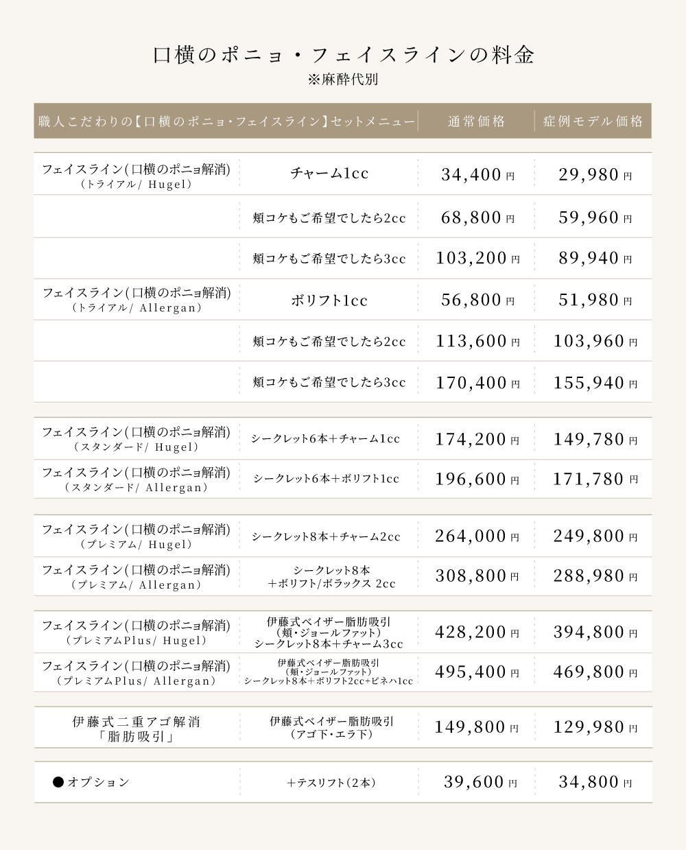 8. メニューと料金表（フェイスライン）